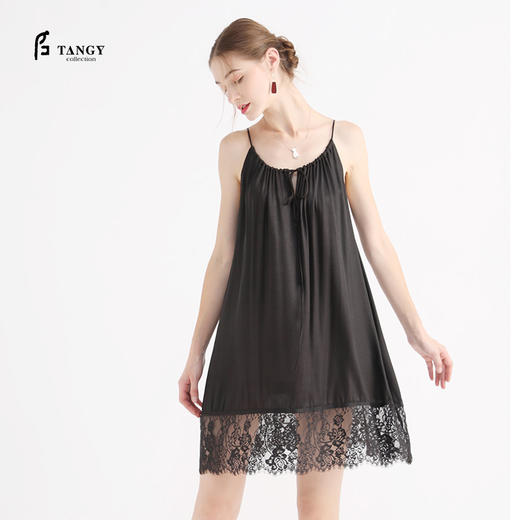 TANGY Collection/天意精品春秋新品莨绸家居服真丝绸缎抽带睡裙 商品图0