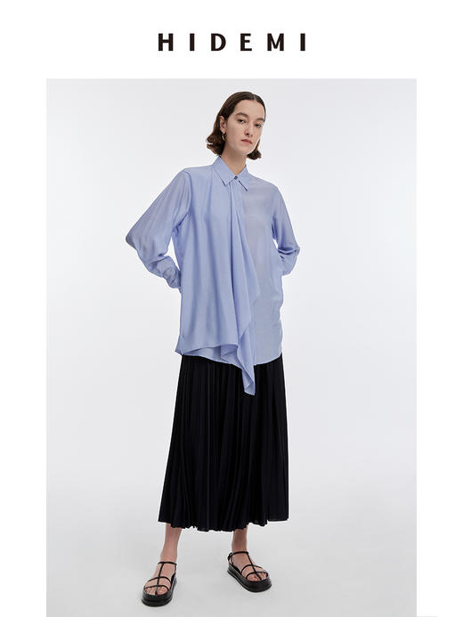 HIDEMI 马卡龙蓝丝巾设计感柔顺桑蚕丝衬衫 商品图6