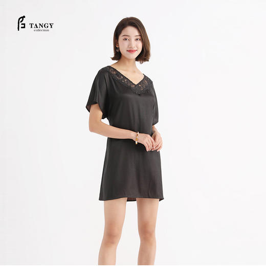 TANGY Collection/天意精品春秋新品蕾丝拼接莨绸家居服V领睡裙 商品图0