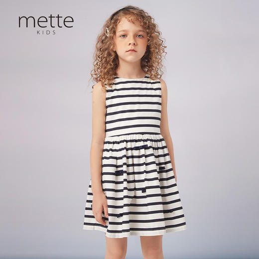 【纯棉条纹连衣裙】21年夏新品童装条纹连衣裙女童拼接百褶裙子 商品图0