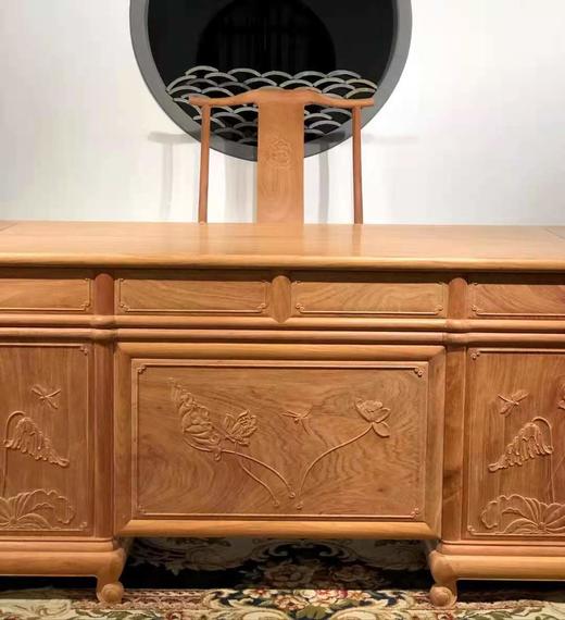 红桥红  家具严选  缅甸花梨（大果紫檀）  【165 四抽屉荷韵办公桌两件套】 商品图0