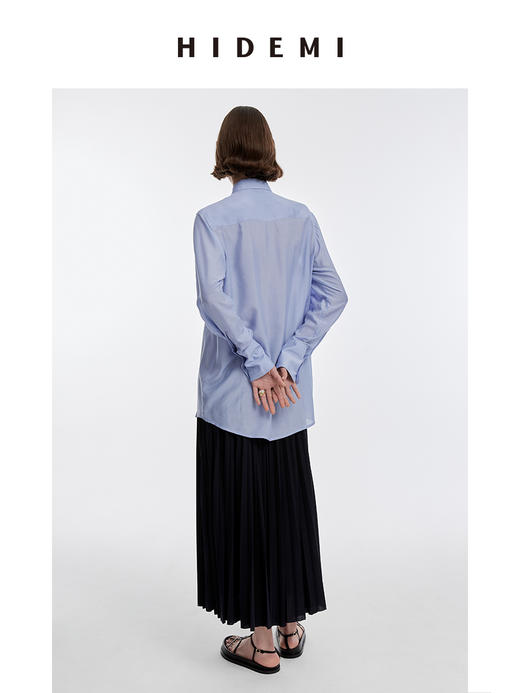 HIDEMI 马卡龙蓝丝巾设计感柔顺桑蚕丝衬衫 商品图4
