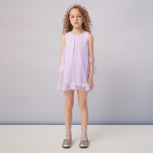 【网纱蕾丝裙】羊绒世家童装百褶蓬蓬连衣裙女童2021夏新款无袖纱裙 商品图1