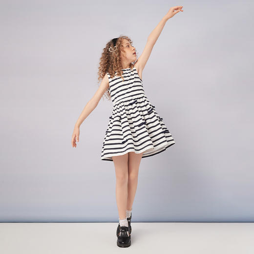 【纯棉条纹连衣裙】21年夏新品童装条纹连衣裙女童拼接百褶裙子 商品图4