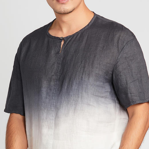 TANGY Collection/天意精品夏季款烟灰色亚麻吊染上衣男士休闲T恤 商品图3