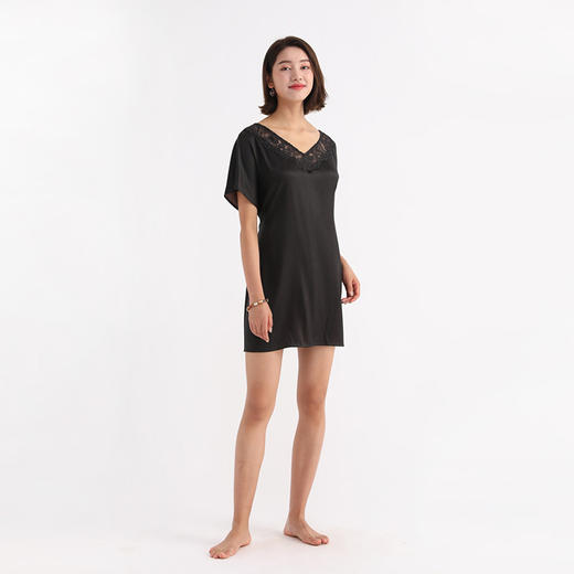 TANGY Collection/天意精品春秋新品蕾丝拼接莨绸家居服V领睡裙 商品图1
