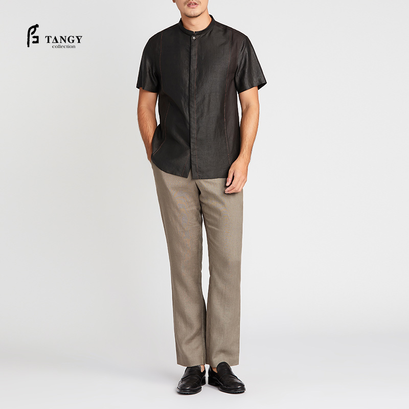 TANGY Collection/天意精品2021年春夏新品香云纱真丝莨绸男士衬衫