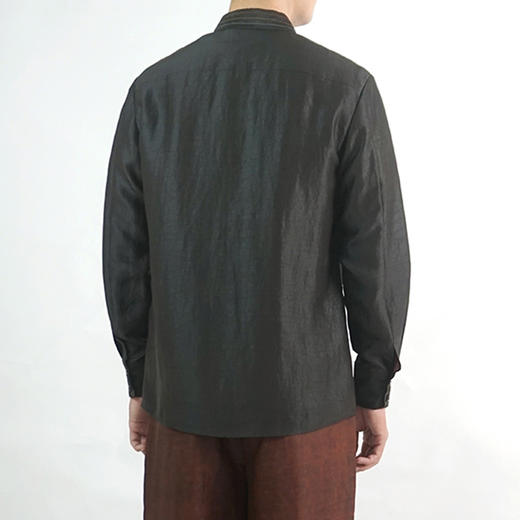 TANGY Collection/天意精品春夏新品香云纱男士线迹真丝莨绸衬衫 商品图3