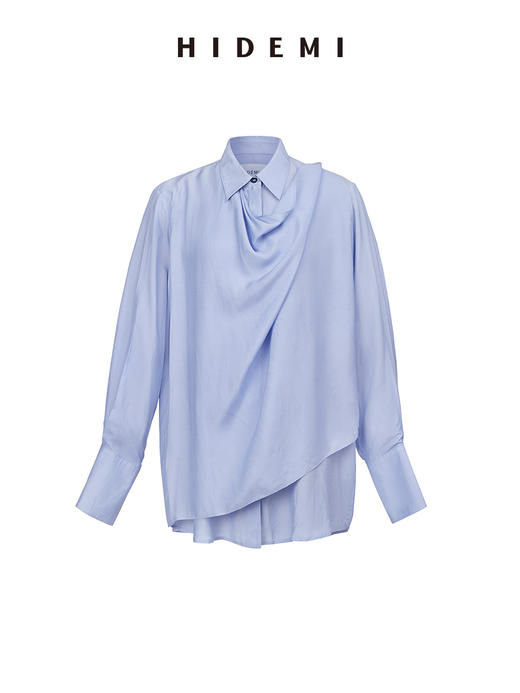 HIDEMI 马卡龙蓝丝巾设计感柔顺桑蚕丝衬衫 商品图1