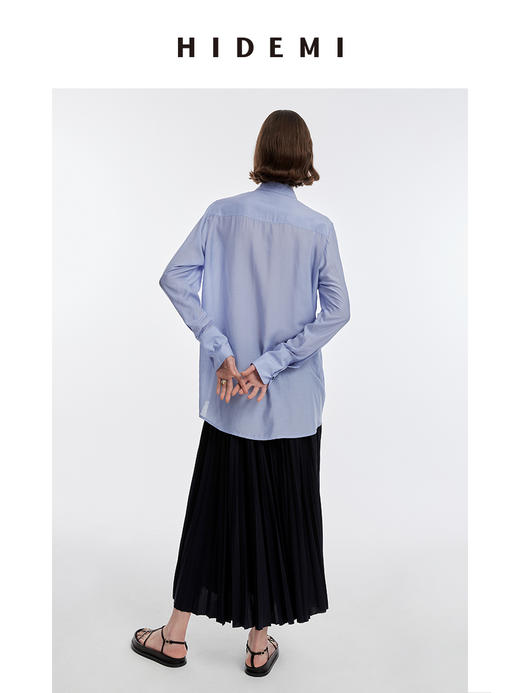 HIDEMI 马卡龙蓝丝巾设计感柔顺桑蚕丝衬衫 商品图3
