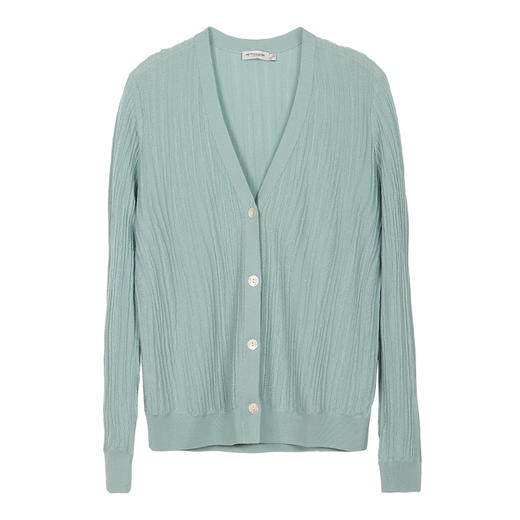 METTE2021年春夏新品女士V领针织衫时尚薄款坑条弹性100%羊毛开衫 商品图8