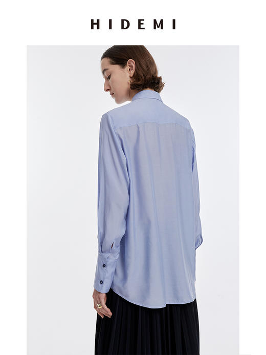 HIDEMI 马卡龙蓝丝巾设计感柔顺桑蚕丝衬衫 商品图5