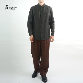 TANGY Collection/天意精品春夏新品香云纱男士线迹真丝莨绸衬衫