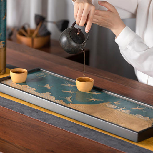 朱炳仁·铜丨瑞鹤呈祥茶盘-和鸣 商品图1