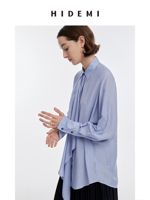 HIDEMI 马卡龙蓝丝巾设计感柔顺桑蚕丝衬衫 商品图14