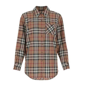 BURBERRY 巴宝莉 女士 渐变色格纹宽松长袖衬衫 卡其色 8037305 A8894