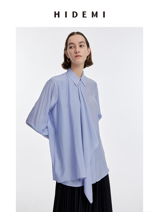 HIDEMI 马卡龙蓝丝巾设计感柔顺桑蚕丝衬衫 商品图13