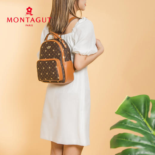 梦特娇2020秋冬静谧宫廷鸢尾花啡棕色女士双肩包 商品图1