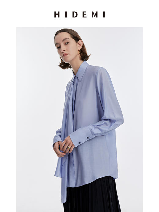 HIDEMI 马卡龙蓝丝巾设计感柔顺桑蚕丝衬衫 商品图11