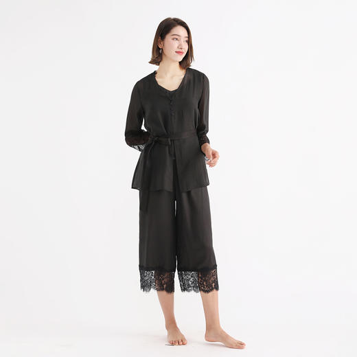TANGY Collection/天意精品莨绸家居服休闲裤蕾丝拼接桑蚕丝七分裤 商品图1