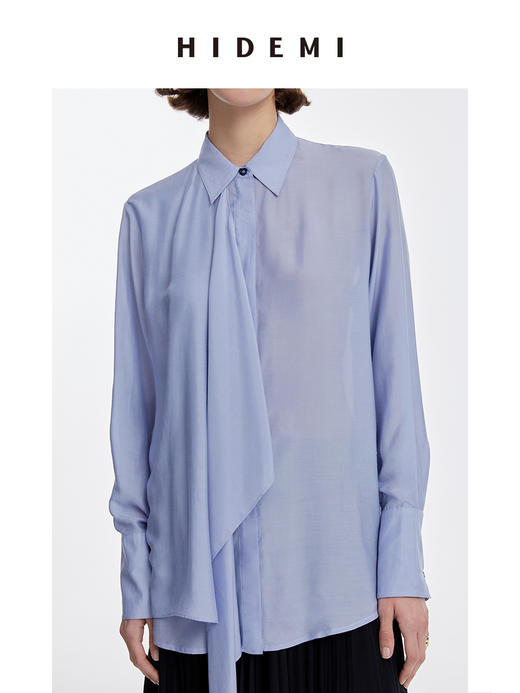 HIDEMI 马卡龙蓝丝巾设计感柔顺桑蚕丝衬衫 商品图9