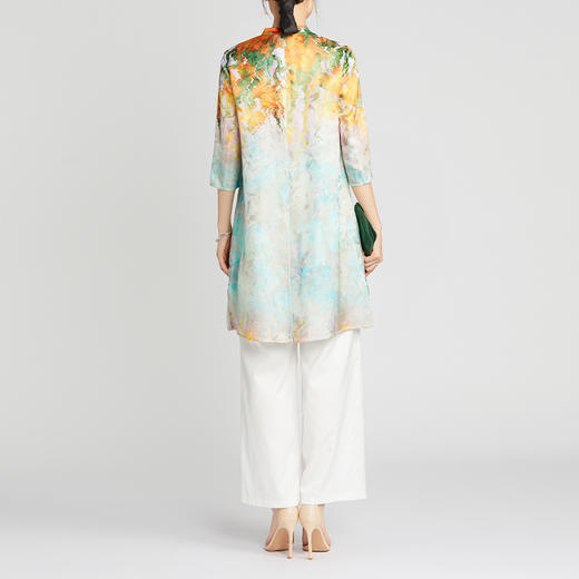 TANGY Collection/天意精品2021年夏季新品中式立领丝粘印花长衬衫 商品图2