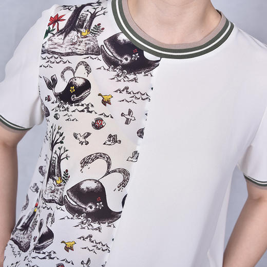 圣三利女装新春夏季拼接款圆领花色雪纺衫SL121K05 商品图2