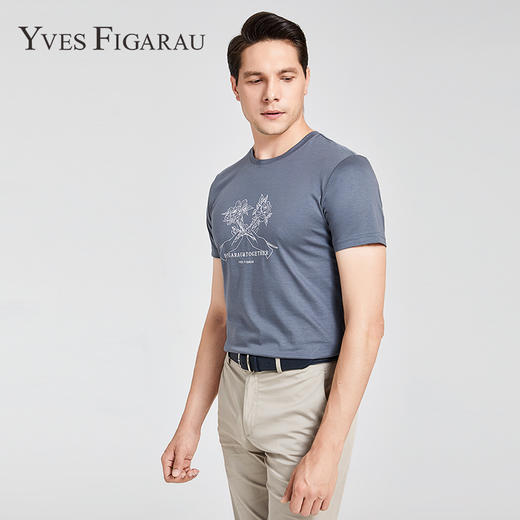YvesFigarau伊夫·费嘉罗新款夏季男士简约印花舒适透气休闲圆领短袖T恤916867 商品图1