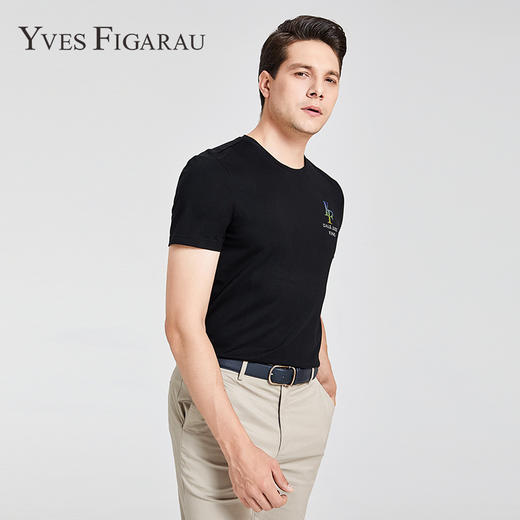 YvesFigarau伊夫·费嘉罗夏季新款男士简约舒适修身透气商务休闲圆领短袖T恤916860 商品图1