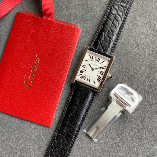 zui高版本 卡地亚TANK坦克系列 新款银色 原装折叠扣 美洲鳄鱼皮 瑞士朗达石英机芯。 商品图8
