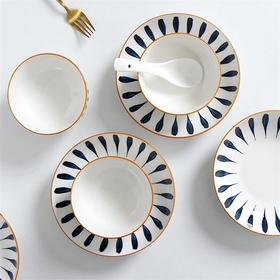 Halfcook | 黑边16件套 日式和风釉下彩千叶草 餐具套装