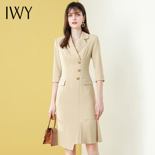 IWY/卡其色七分袖职业装连衣裙时尚气质女神范商务名媛西装OL制服套装Q551 商品图0