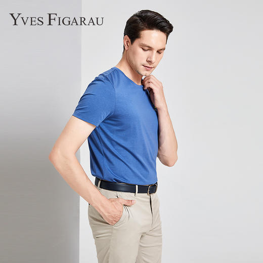 YvesFigarau伊夫·费嘉罗夏季新款男士简约舒适修身透气商务休闲圆领短袖T恤916861 商品图1