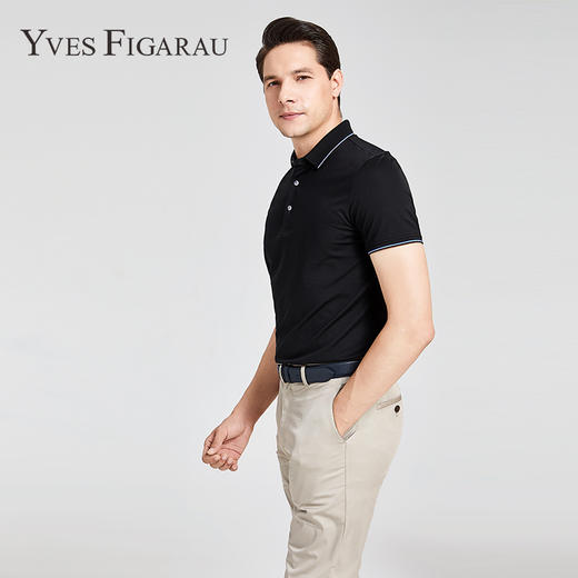 YvesFigarau伊夫·费嘉罗夏季新款男士简约舒适修身透气商务休闲翻领短袖T恤915870 商品图2