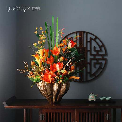 轻奢新中式仿真花假花玄关客厅边几酒店前台餐桌摆设件装饰花 商品图0