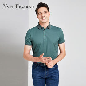 YvesFigarau伊夫·费嘉罗夏季新款男士简约舒适修身透气商务休闲翻领短袖T恤915867