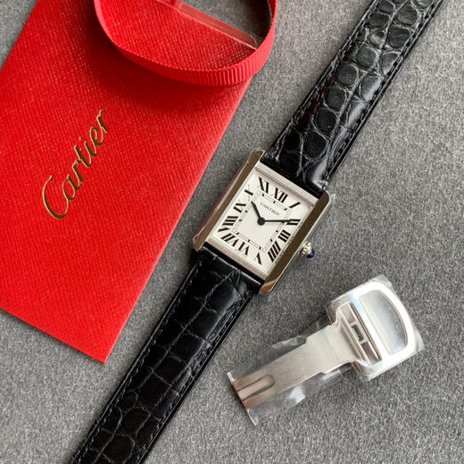 zui高版本 卡地亚TANK坦克系列 新款银色 原装折叠扣 美洲鳄鱼皮 瑞士朗达石英机芯。 商品图8