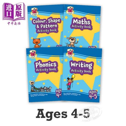 预售 【中商原版】CGP New Ages 4-5 Activity Books 趣味综合知识启蒙练习 颜色+形状+图案+数学+自然拼读+英语书写 4-5岁  商品图0