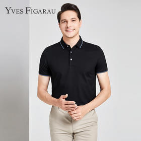 YvesFigarau伊夫·费嘉罗夏季新款男士简约舒适修身透气商务休闲翻领短袖T恤915870