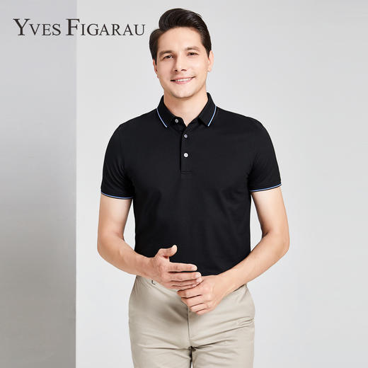YvesFigarau伊夫·费嘉罗夏季新款男士简约舒适修身透气商务休闲翻领短袖T恤915870 商品图0
