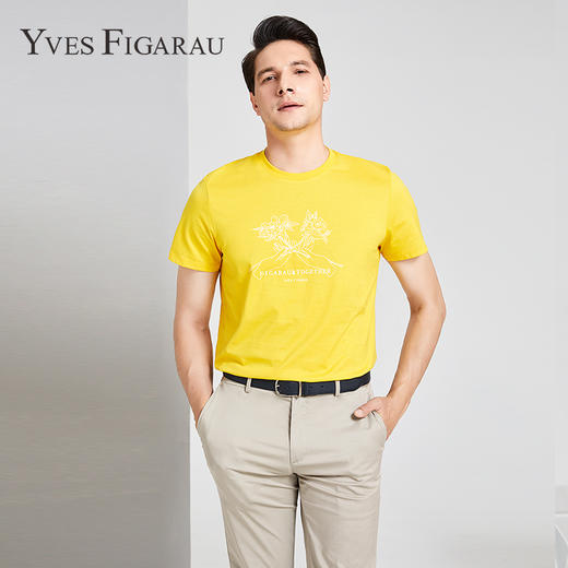 YvesFigarau伊夫·费嘉罗夏季新款100%棉男士简约印花舒适透气休闲圆领短袖T恤916865 商品图0