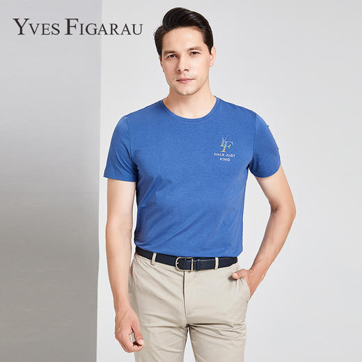 YvesFigarau伊夫·费嘉罗夏季新款男士简约舒适修身透气商务休闲圆领短袖T恤916861 商品图0