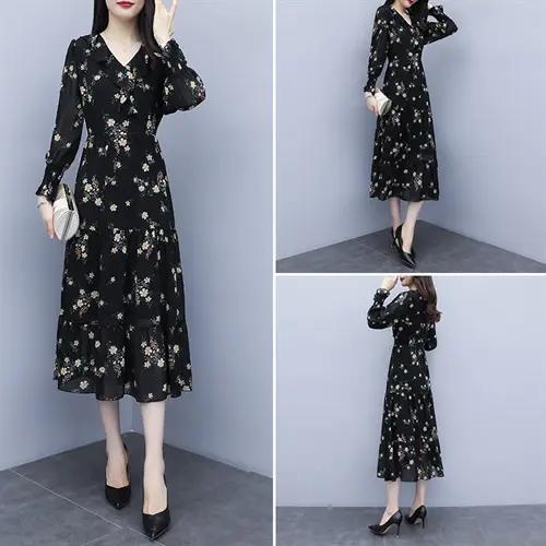 TZW- LDS7029韩版大码女装V领印花连衣裙 商品图1