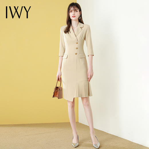 IWY/卡其色七分袖职业装连衣裙时尚气质女神范商务名媛西装OL制服套装Q551 商品图2