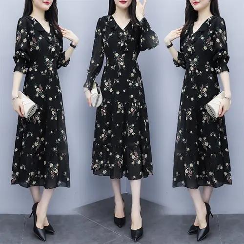 TZW- LDS7029韩版大码女装V领印花连衣裙 商品图0