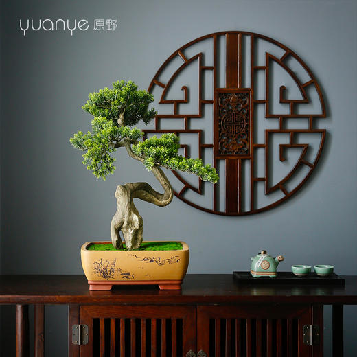 新中式禅意仿真迎客松树枝盆景酒店会所茶几客厅玄关装饰摆件 商品图3