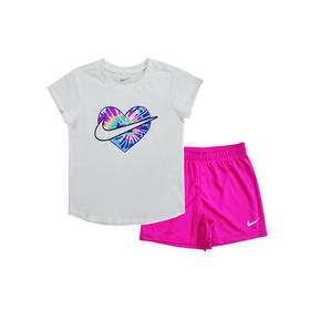 耐克-童衣类（夏）E1小童短袖套装胭脂红