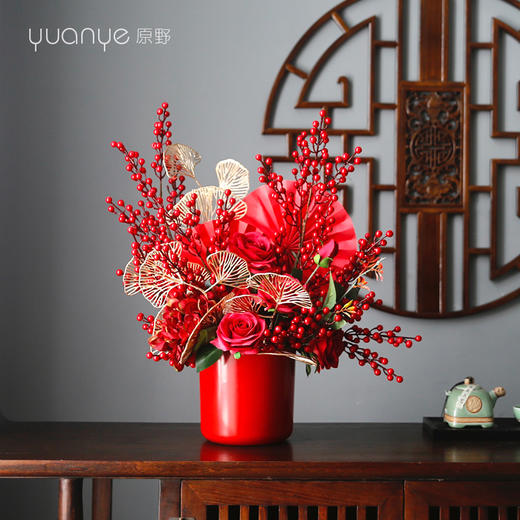 开业花篮仿真花假花乔迁送礼大吉红色商场摆设酒店餐桌花摆件装饰 商品图1