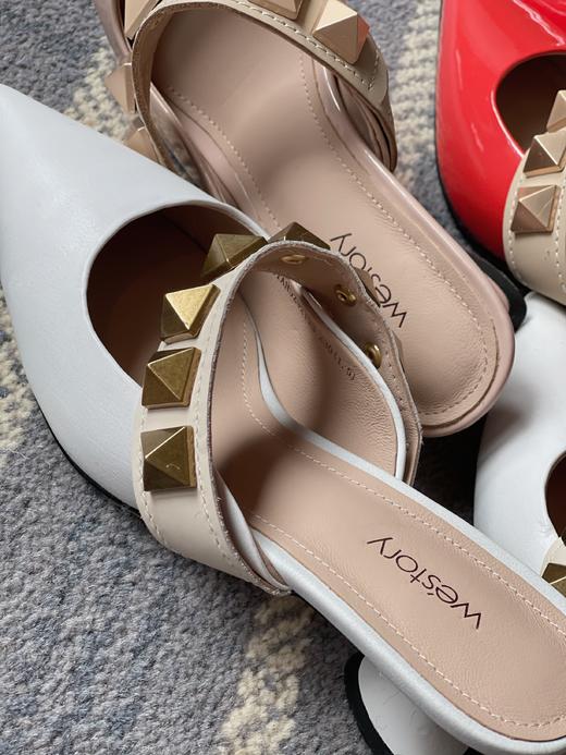 westory女鞋2021夏季新款铆钉穆勒拖一字带凉鞋外穿W21AH52921 商品图3