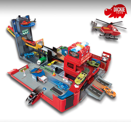 3岁+ | Dickie 大型消防车组合 可变形便携可提 消防车 消防站 直升机 3件套装 男孩礼物 商品图0